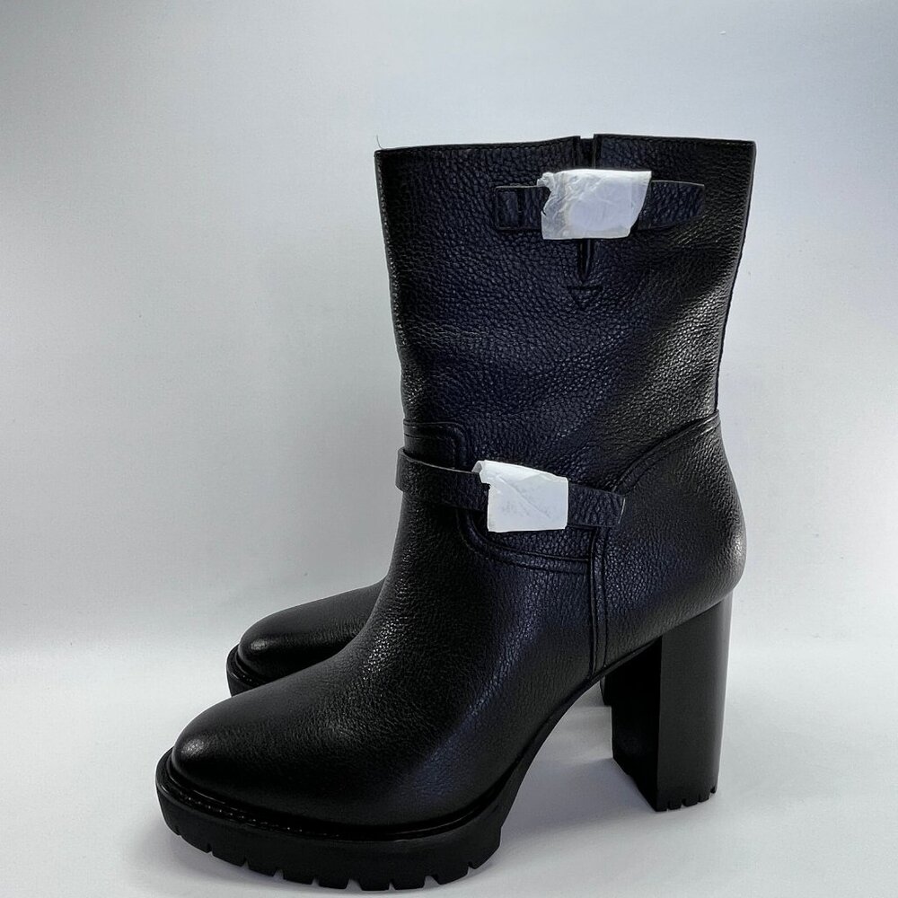 Ralph Lauren Lyvia Leather Boot Size 11B Black Tumbled Mid Calf Block Heel - Picture 5 of 16